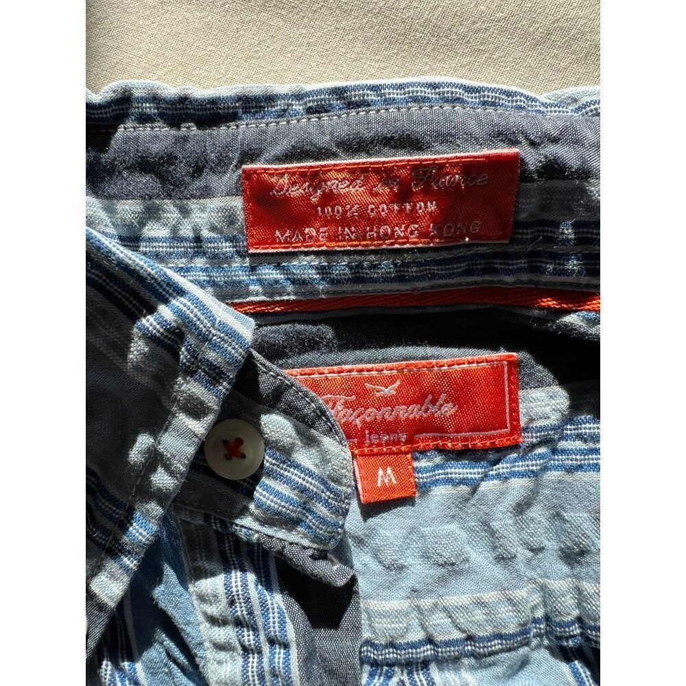 Facconable Mens Striped poplin Button-Down Shirt M Blue & White 100% Cotton - Picture 4 of 5